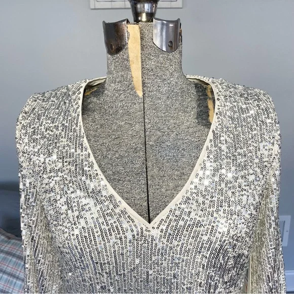 NWT Silver, and cream, Eliza J, double layered sequence dress - Picture 2 of 13